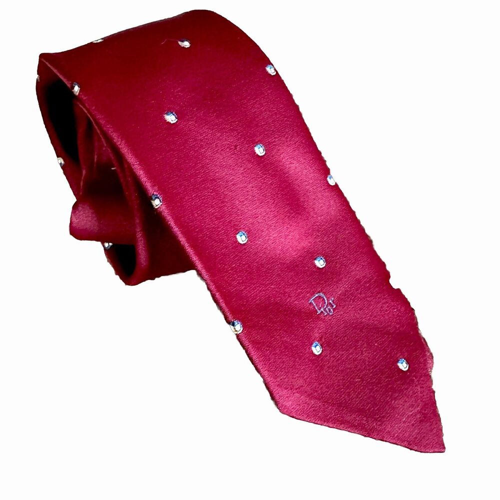 Silk Blend Christian Dior Red Dotted Abstract Necktie Career Preppy Made In USA